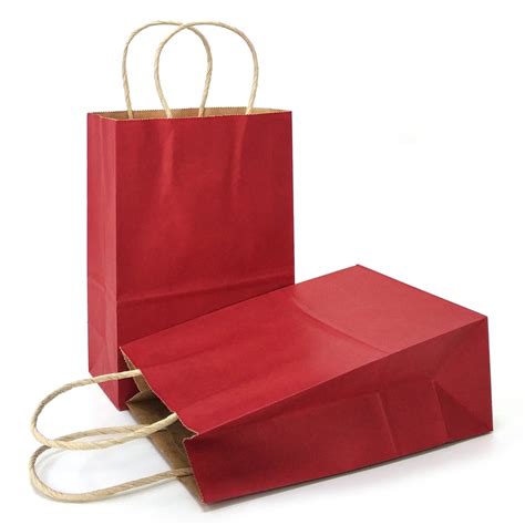 AZOWA Red Gift Bags Mini Small Kraft Paper Bags With Handles 4 3 X 2 4