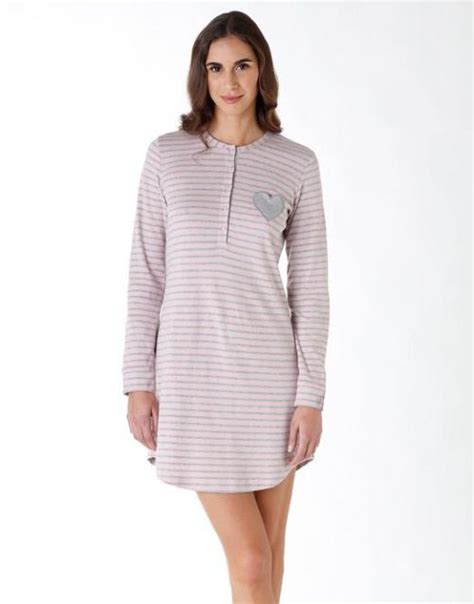 Dim Chemise De Nuit En Interlock Coton Ray E Rose Et Gris Righe