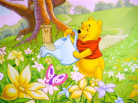 Winnie The Pooh Watering The Flowers Outside His Sanders House Winnie