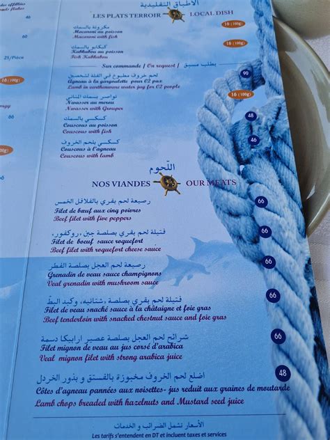 Menu Au Le Grand Bleu Restaurant Gammarth Av Taieb Mhiri