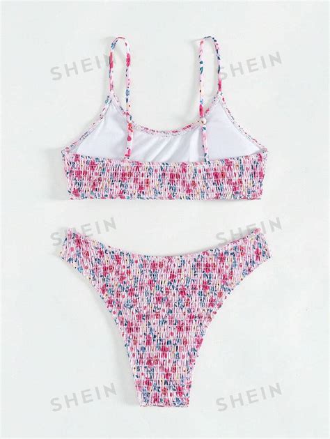 Shein Swim Mod Bikini Set F R Damen Mit Kleinen Blumendruck Und B Gel