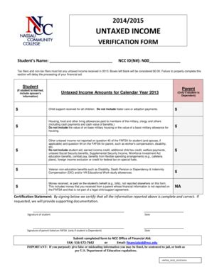 Fillable Online Ncc Untaxed Income Verification Worksheet Ncc Fax