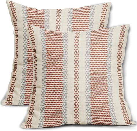 Burnt Orange Pillow Covers 18x18 Set Of 2 Gray Grey Dot Print Striped