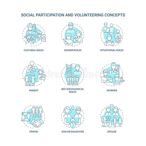 Participación Social Y Voluntariado Conjunto De Iconos De Concepto Azul