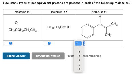 Solved How Many Types Of Nonequivalent Protons Are Present Chegg