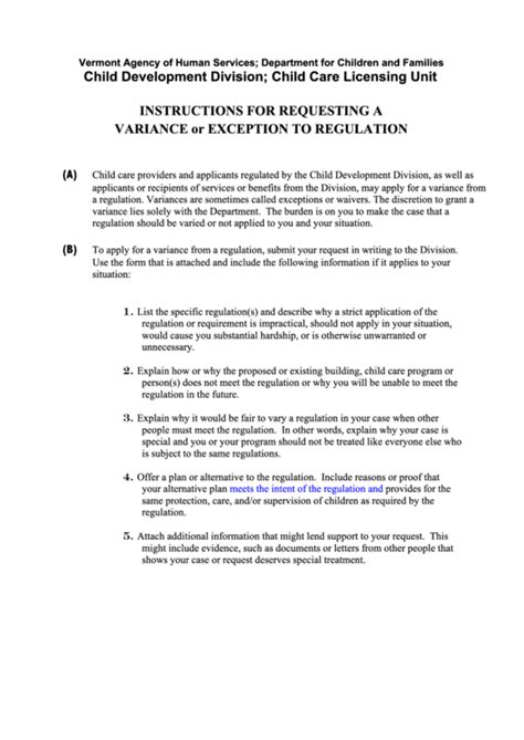 Instructions For Requesting A Variance Or Exception To Regulation