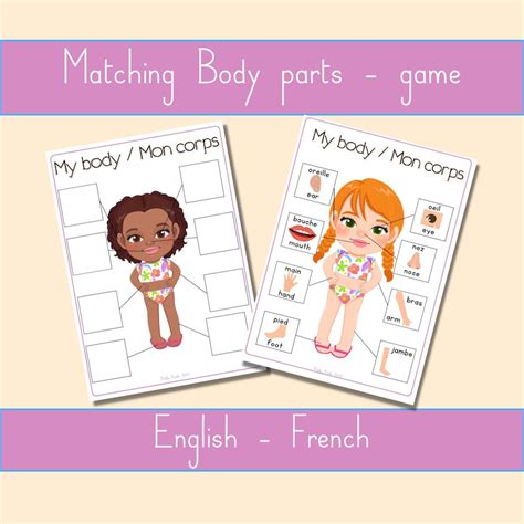 Body Parts Matching Game, Preschool Learning Activity, Bilingual Homeschool Educational Tool ...