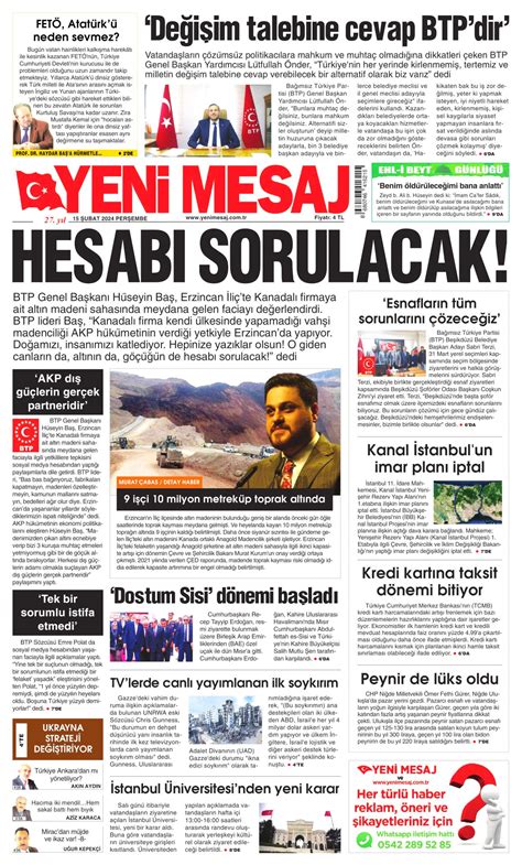 Yeni Mesaj Gazetesi Yeni Mesaj Manşet Oku Haberler 15 Şubat 2024