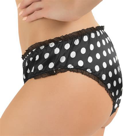 Satini Black Satin Polka Dot Bikini Knicker Underwear Briefs Uk Size