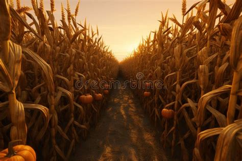 Autumn Corn Maze with Twisting Pathways and Tall Stock Illustration ...