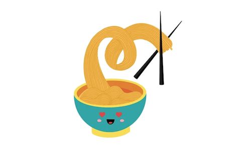 Premium Vector A Kawaiistyle Dish With Oriental Noodles Asian Noodles