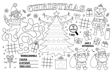 Vector Christmas Placemat For Kids Winter Holiday Printable Activity