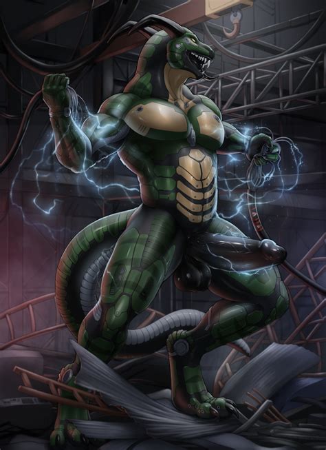 Rule 34 Abs Claws Cyborg Digitigrade Legs Dragon Erection Fit Glowing Eyes Green Body Horns