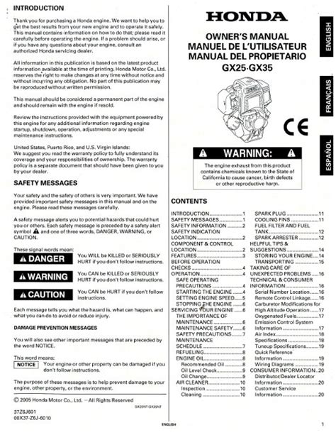 Honda GX25 GX35 Engine Owners Manual