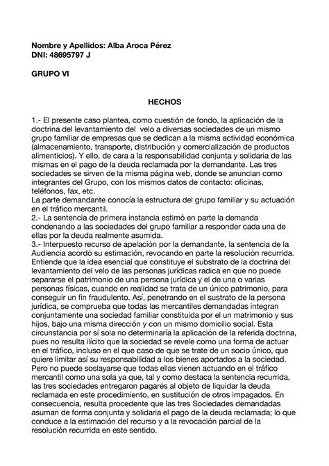 Práctica 1 Mercantil 2 Nombre Y Apellidos Alba Aroca Pérez Dni