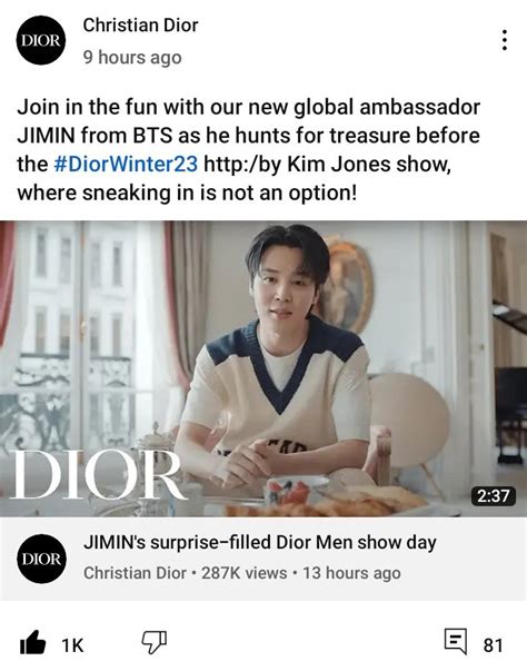 길자 On Twitter Rt Pjmdata Dior Shared Jimins Surprise Filled Dior Men Show Day Video On