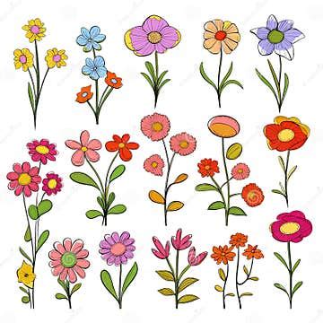 Set of Cute Flowers Cartoon Characters Stock Illustration - Illustration of flower, characters ...