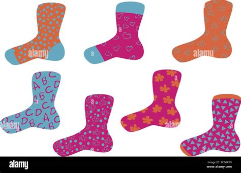 Vector set of colorful socks filled with patterns isolated on white ...