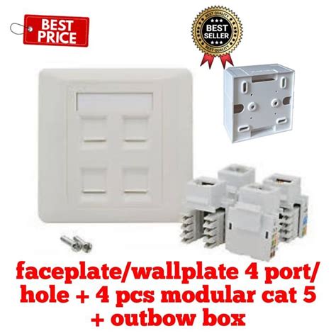 Jual Faceplate Wallplate UTP RJ45 LAN 4 Port Hole Modular Outbow Box