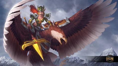 Eagle Rider Art Wings Heroes Of Newerth Game Yellow Woman