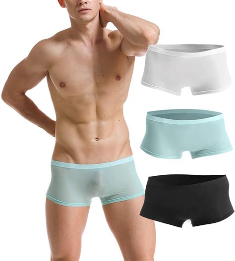 Men Seamless Sheer Low Rise Underwear Ice Silk Boxer Briefs Men