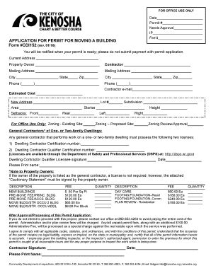 Fillable Online Kenosha Application For Permit For Moving A Building