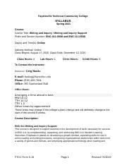 Syllabus ENG 011 And 111 Docx Fayetteville Technical Community