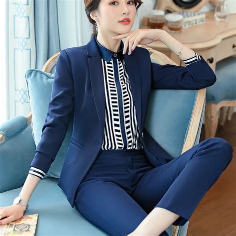 Lenshin 2 Piece Set Smooth Fabric Formal Pant Suit Blazer Office Lady Uniform Designs Women