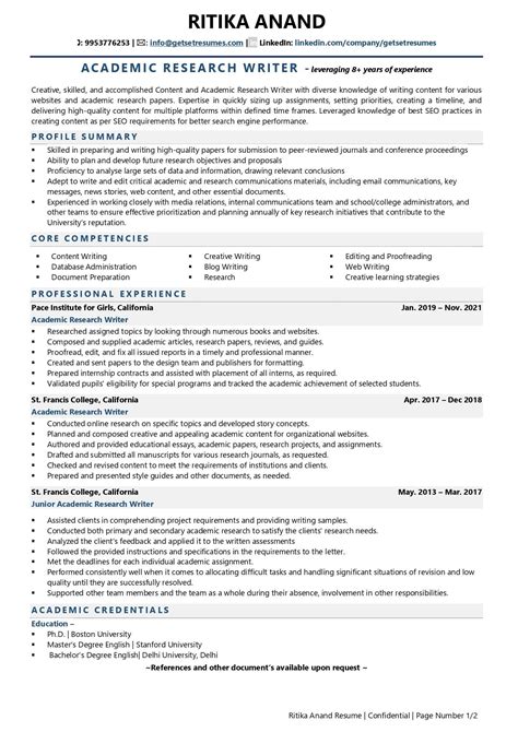 Academic Research Writer Resume Examples And Template With Job Winning Tips