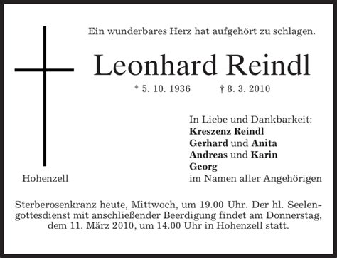 Traueranzeigen Von Leonhard Reindl Trauer Merkur De