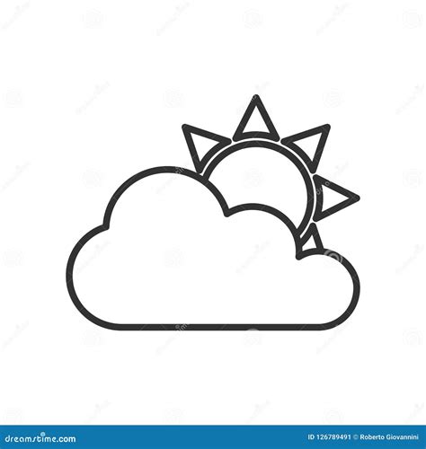 Cloudy Sky Outline Flat Icon on White Stock Vector - Illustration of ...