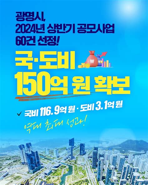 광명시 2024년 상반기 공모사업에서 국도비 150억 원 확보