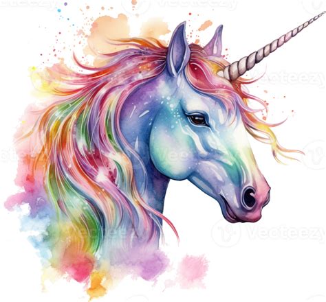 Einhorn Porträt Aquarell Illustration, Regenbogen Tier. Aquarell ...