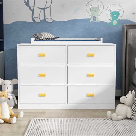 AIEGLE 6 Drawer Dresser for Baby Nursery with Changing Table White ...