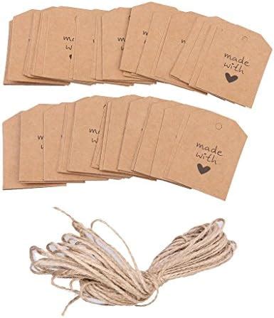 Atmiyamart Pack Of 100 Pcs Made With Love Kraft Paper Tag Label Twine