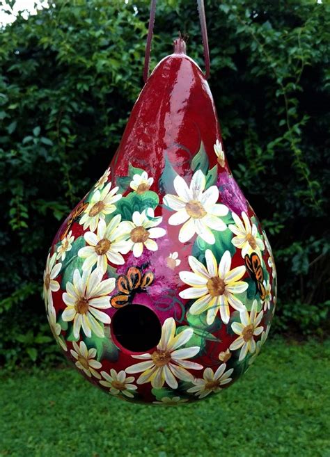 Painted Daisy Gourd Bird House Gourds Birdhouse Birdhouses Hand