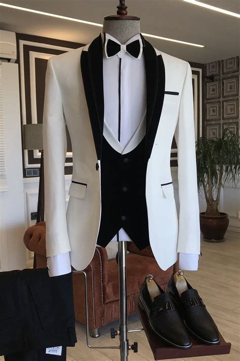 Luluslly Black White Shawl Lapel Slim Fit Wedding Tuxedos