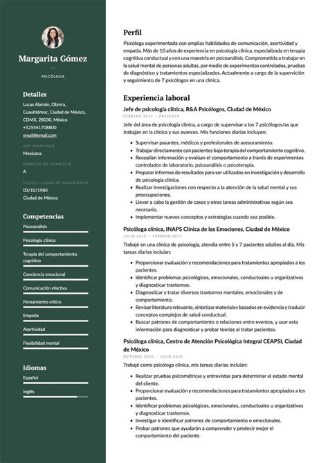 Ejemplo de CV para Psicólogo Ejemplos de cv Currículum Psicólogo