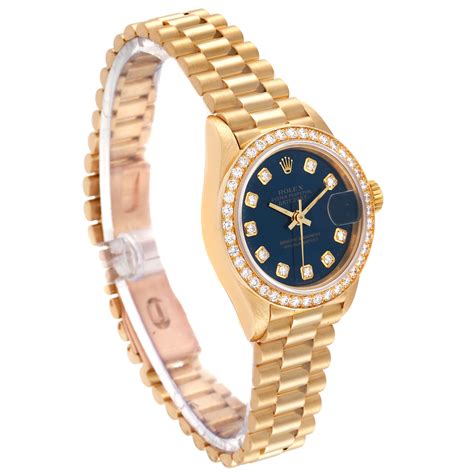 Rolex President Yellow Gold Blue Diamond Ladies Watch 69138 Swisswatchexpo