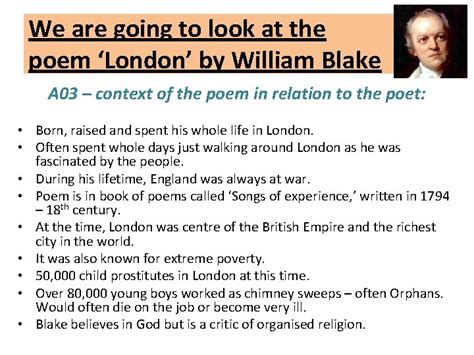 Exploring The Poem London By William Blake Identify