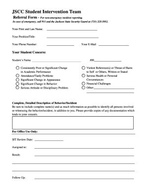 Fillable Online Jscc Jscc Student Intervention Team Fax Email Print