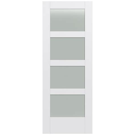 Jeld Wen Moda 1044w 28 In X 80 In 4 Panel Square Frosted Glass Smooth Solid Core Primed Mdf Slab