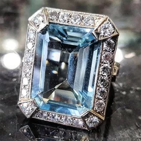 Original 1920s Art Deco Huge 12ct Natural Aquamarine 1 6ct Diamond