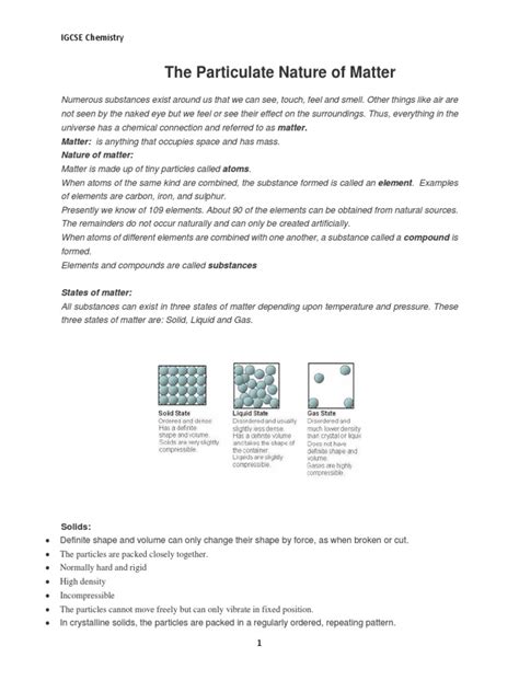 The Particulate Nature Of Matter Pdf Gases Liquids