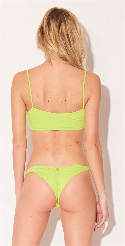 Two Piece Swimwear Neon Yellow Brazilian Scrunch Bikini Neon Lime