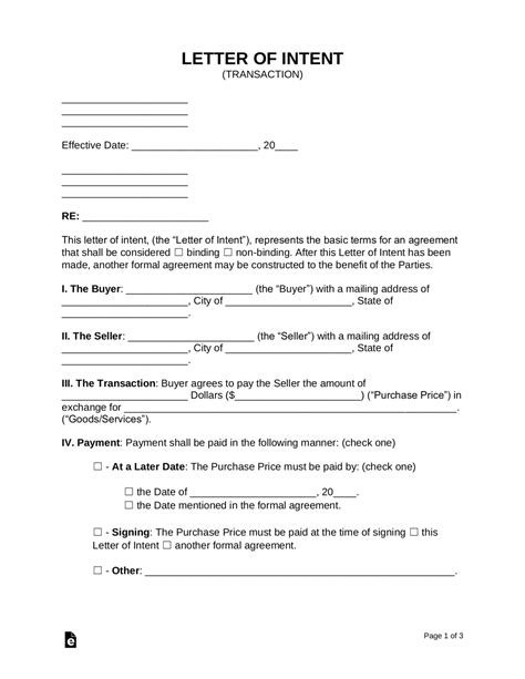 Letter Of Intent Template Free