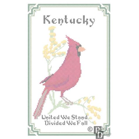 Kentucky State Bird, Flower and Motto Cross Stitch Pattern PDF