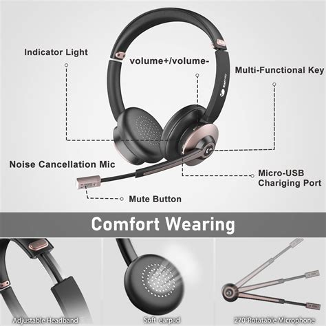 Earbay Wireless Headset Bluetooth Headsets With Microphone Noise Cancelling On Ear Headphones