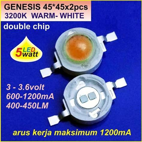 Jual HPL 3W 5W High Power LED 5 Watt Warm White GENESIS 45X45 2chips