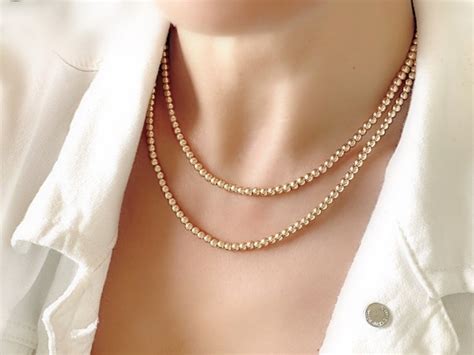 Gold Bead Necklace Beaded Gold Chain Necklace Small Gold Etsy